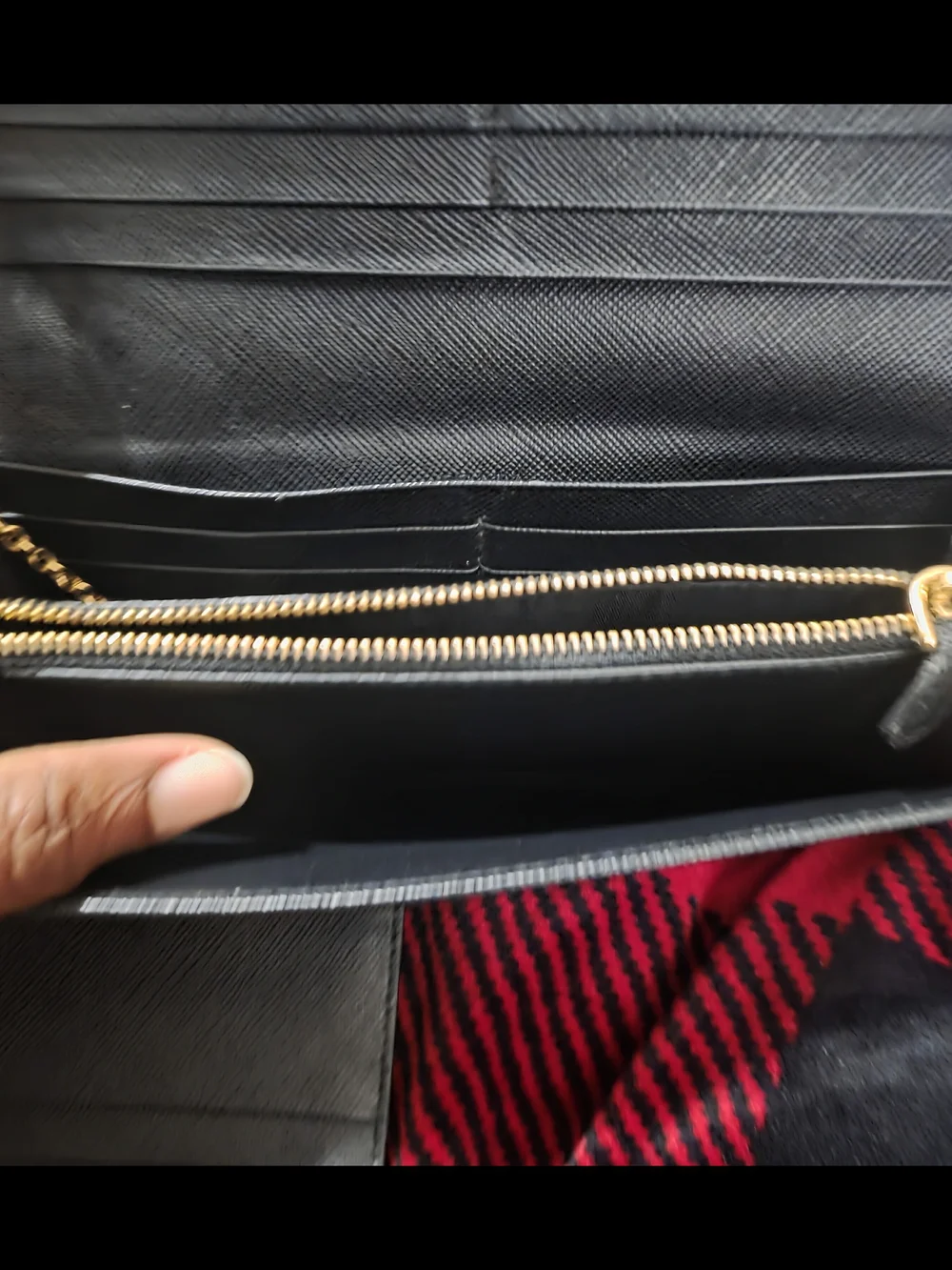 Prada Black Saffiano Leather Wallet with Card Holder and Chain